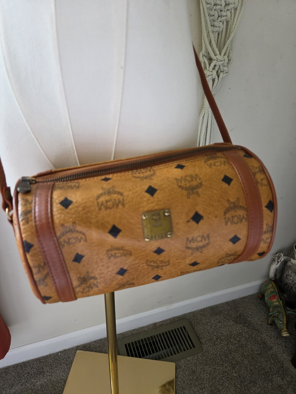 MCM Cognac Monogram Barrel Crossbody Bag - Picture 3 of 13